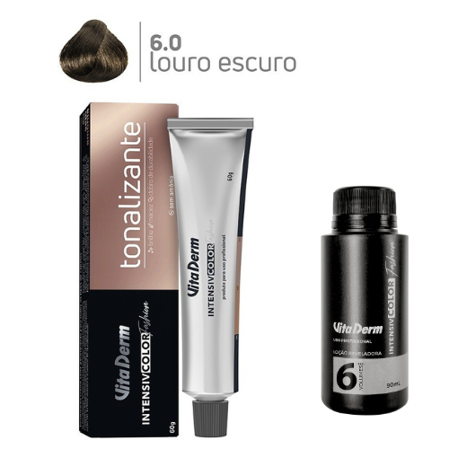 KIT TONALIZANTE PRO  6.0 LOURO ESCURO 60GR + LOÇÃO REVELADORA 6V 90ML VITA DERM