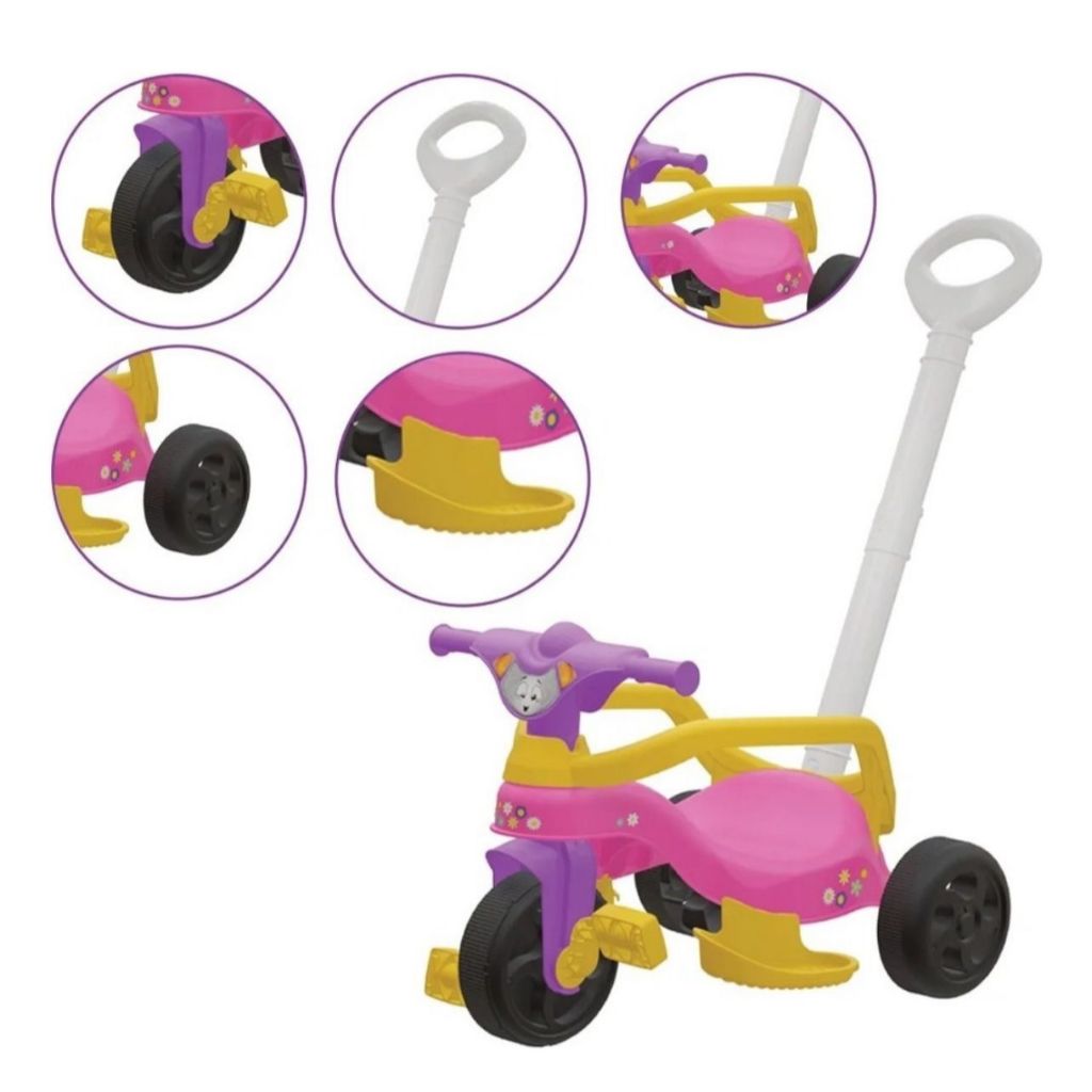 Motoca Triciclo Pais e Filhos Vilotrol Ifantil Proteção Menino Menina Bebes Proteção Lateral, Pedal, Empurrador