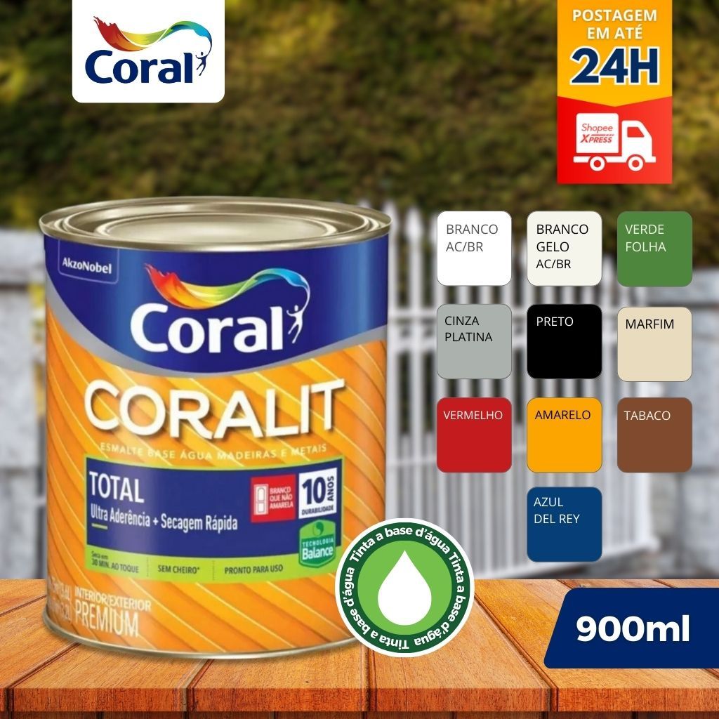 Tinta Esmalte Sintético 900ml Base Água Coralit- Coral em Oferta na Shopee