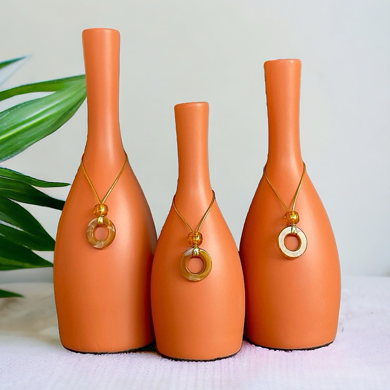 Kit Decoração para Sala Trio de Vasos Decorativos em Cerâmica Alice Terracota Enfeites para Casa