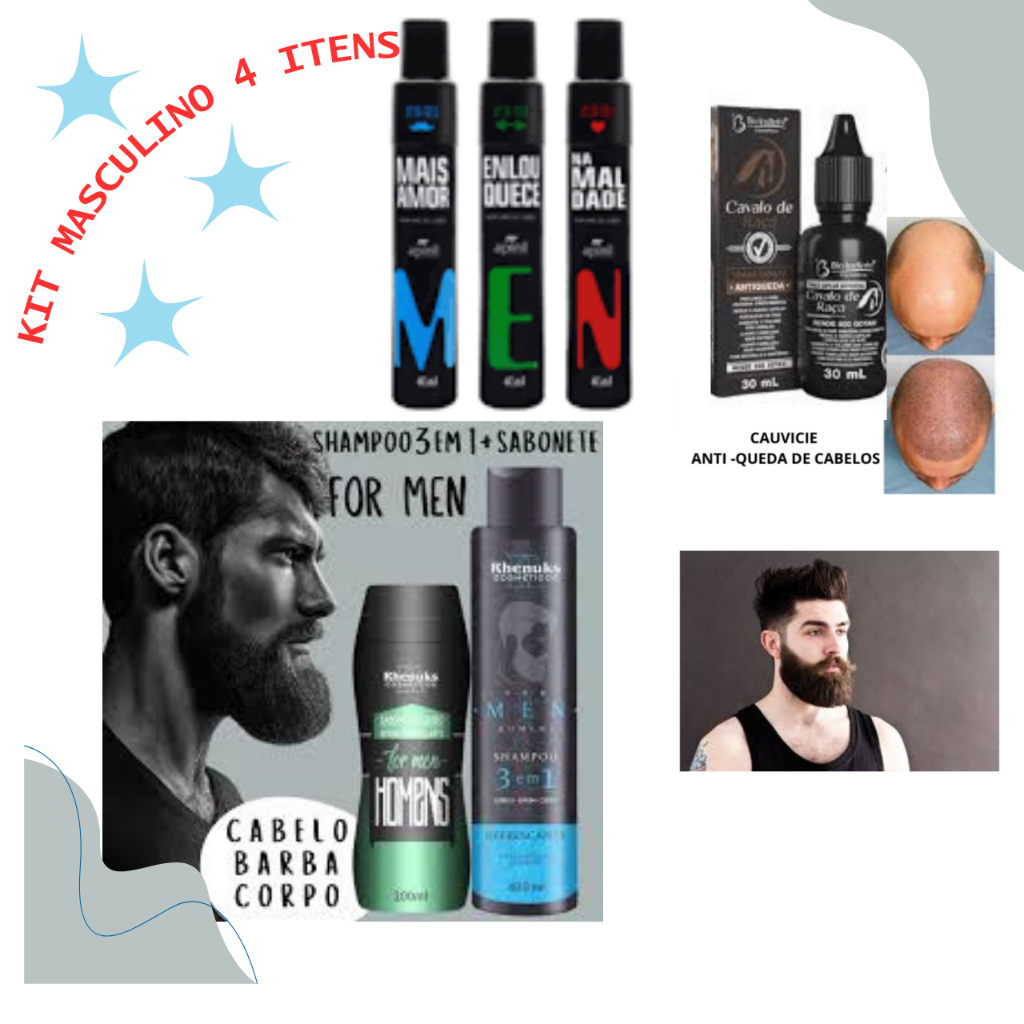 Kit MASCULINO, (com 4 itens) Sabonete Intimo + Perfume de Cueca Apinil+shampoo+tônico