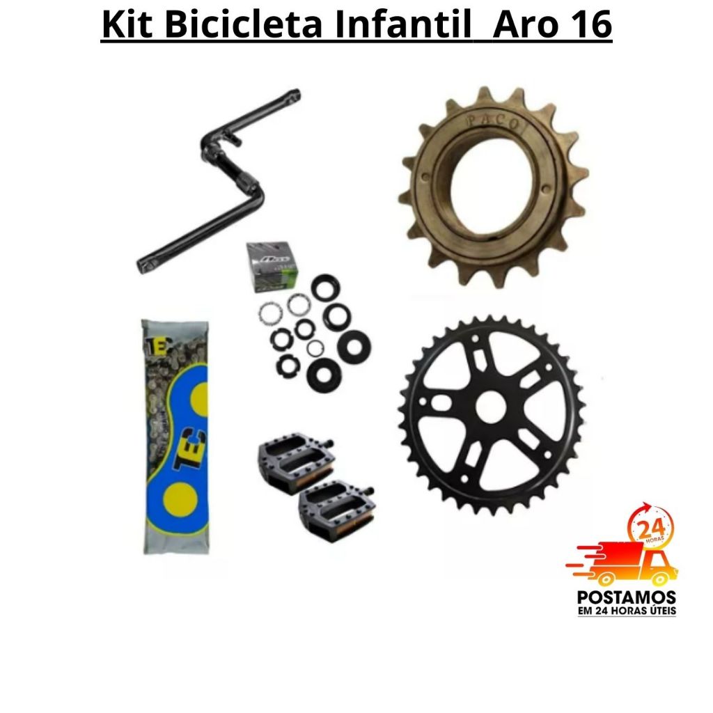 Corrente Bicicleta+Catraca+Jogo De Centro+Pedal+Pedevela+Engrenagem para Bike Aro 16 Infantil