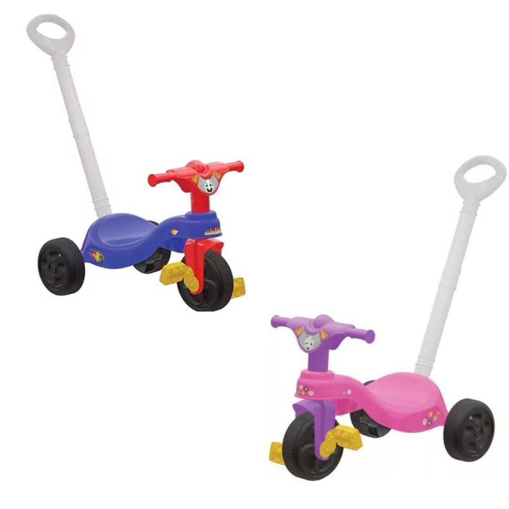 Triciclo Infantil Motoca Pais e Filhos Tico Tico Com Pedal Empurrador Carrinho de Passeio