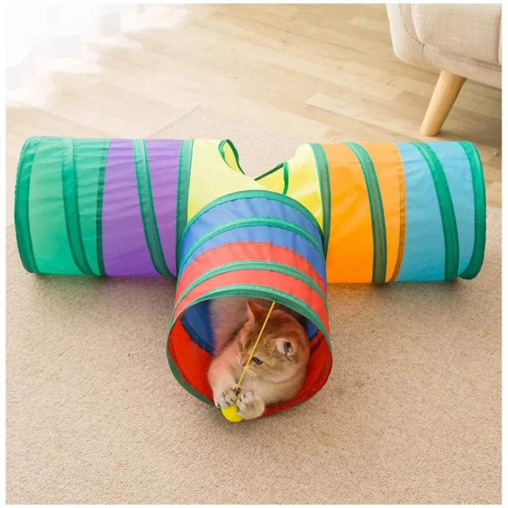 Brinquedo Tunel para gato Dobravel Com Bolinha 3 saidas em T