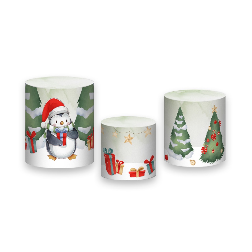 Trio de Capas de Cilindro - Natal Papai Noel com Pinguim 003