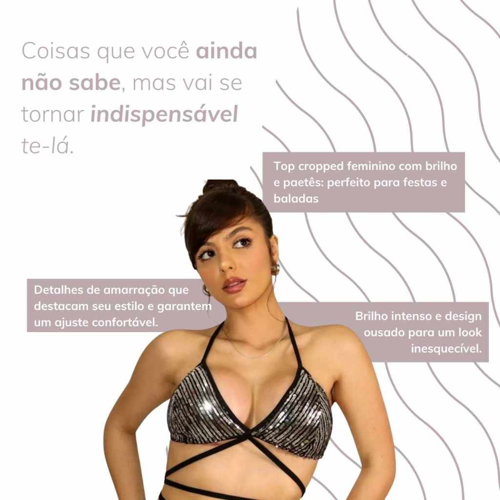 Top Feminino Com Lantejoulas Brilhante Festas Balada Com Detalhe Exclusivo Amarração Envio Imediato