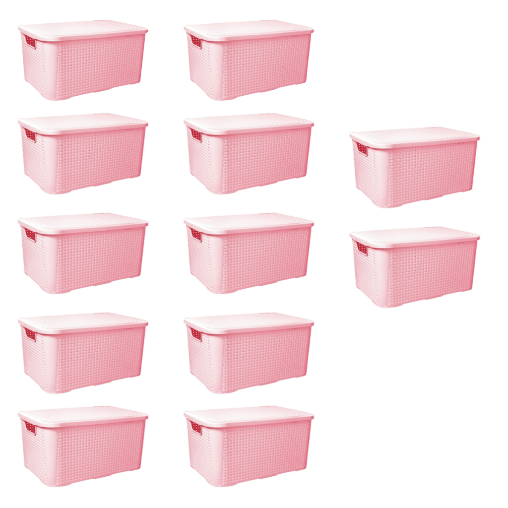 12 Caixa Organizadora Cesto Multiuso 18 Litros Preto Branca Com Tampa Empilhavel Rattan