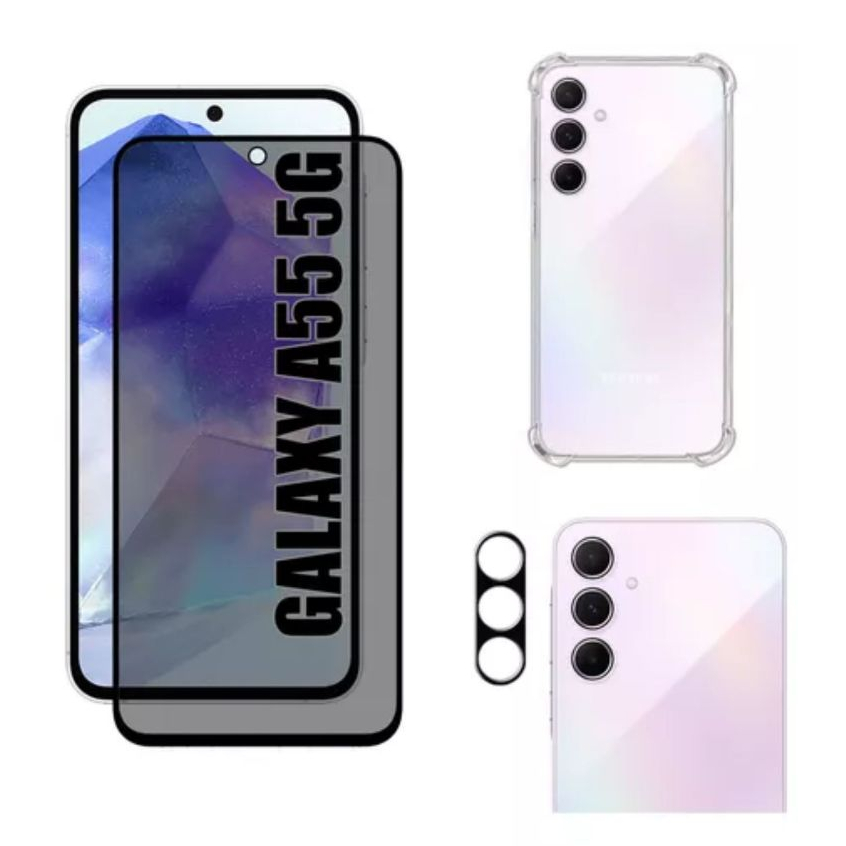 Kit Para Samsung A55 Película Privacidade + Capa Capinha Anti Shock+Pelicula Camera 3D