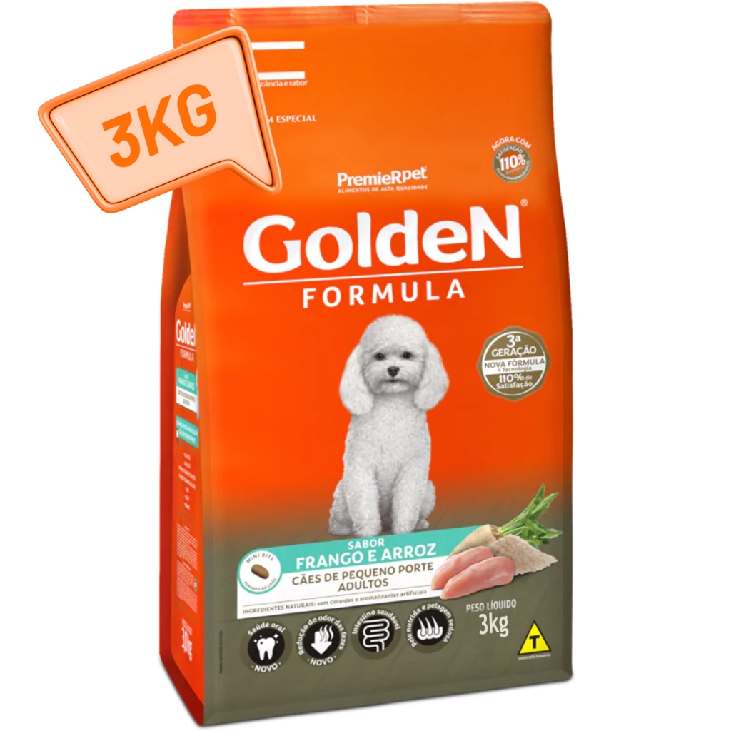 Golden Formula Cães Mini Bits Adultos 3kg Frango & Arroz em Oferta na Shopee