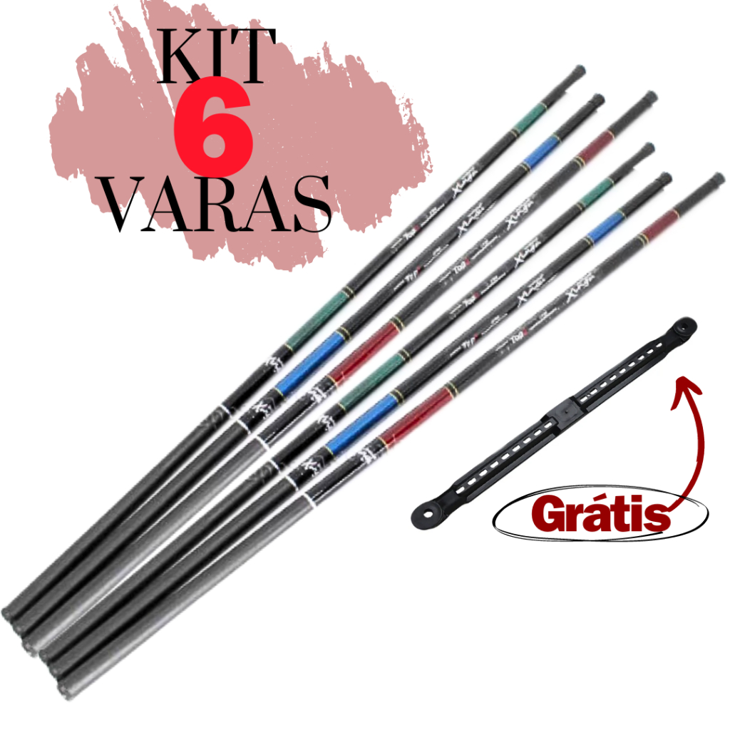 Kit Pesca Completo 6 Varas Telescópicas Tamanhos Diversos Pescaria Tilápia Piau Lambari Fibra Capa