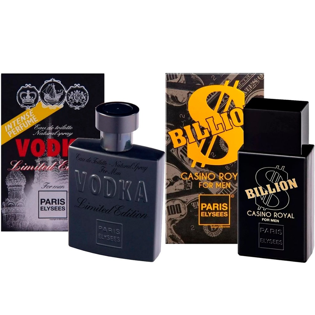 Kit Com 1 Vodka Limited Edition + 1 Billion Casino Royal 100ml Paris Elysees em Oferta na Shopee