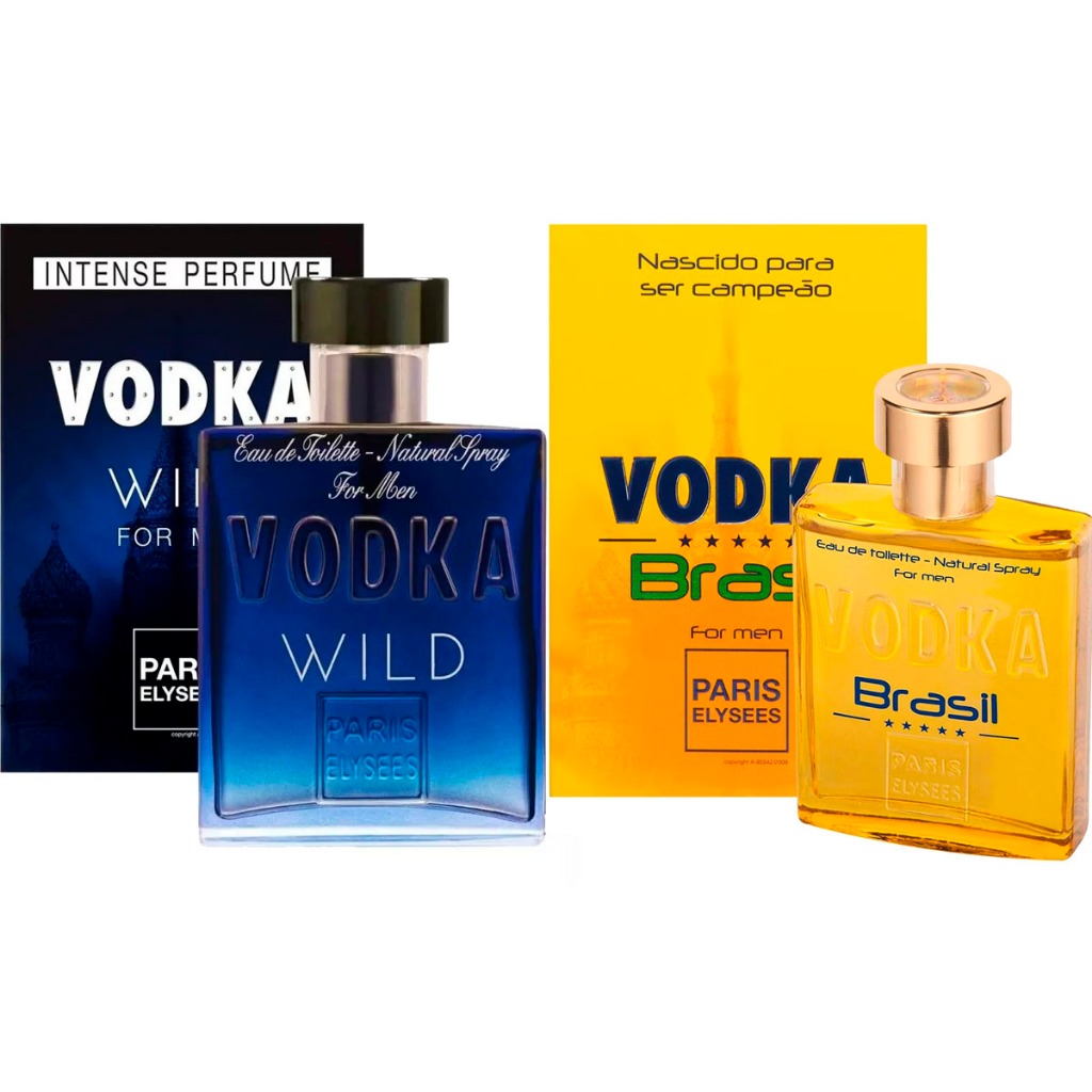 Kit Com 1 Vodka Wild + 1 Vodka Brasil Amarelo 100ml Paris Elysees - Beauty