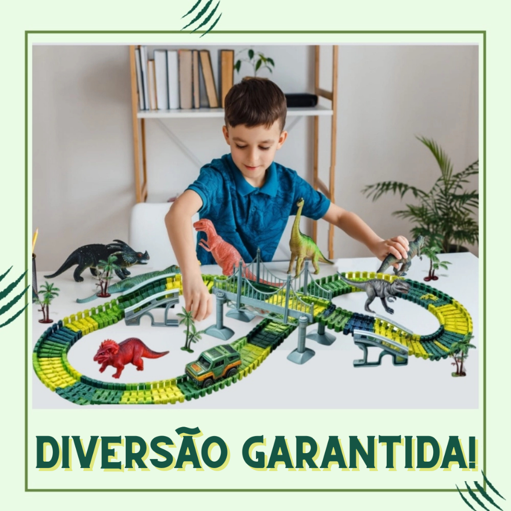Pista De Corrida Dinossauro Trilha Maluca Flexível Montar Brinquedo Carrinho 192 Pçs Presente Menino