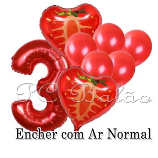 Kit 8 Balão Metalizado 2 MORANGO 45CM + 1 Número 70CM VERMELHO + 5 BEXIGA  10 Polegadas VERMELHAS em Oferta na Shopee