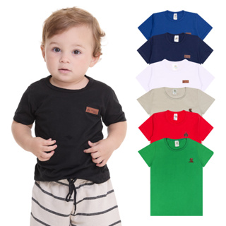 Kit 3 Camisetas Manga Curta Infantil Bebê Menino Básica Lisa Tamanho 2 ao 12 100% Algodão em Oferta na Shopee
