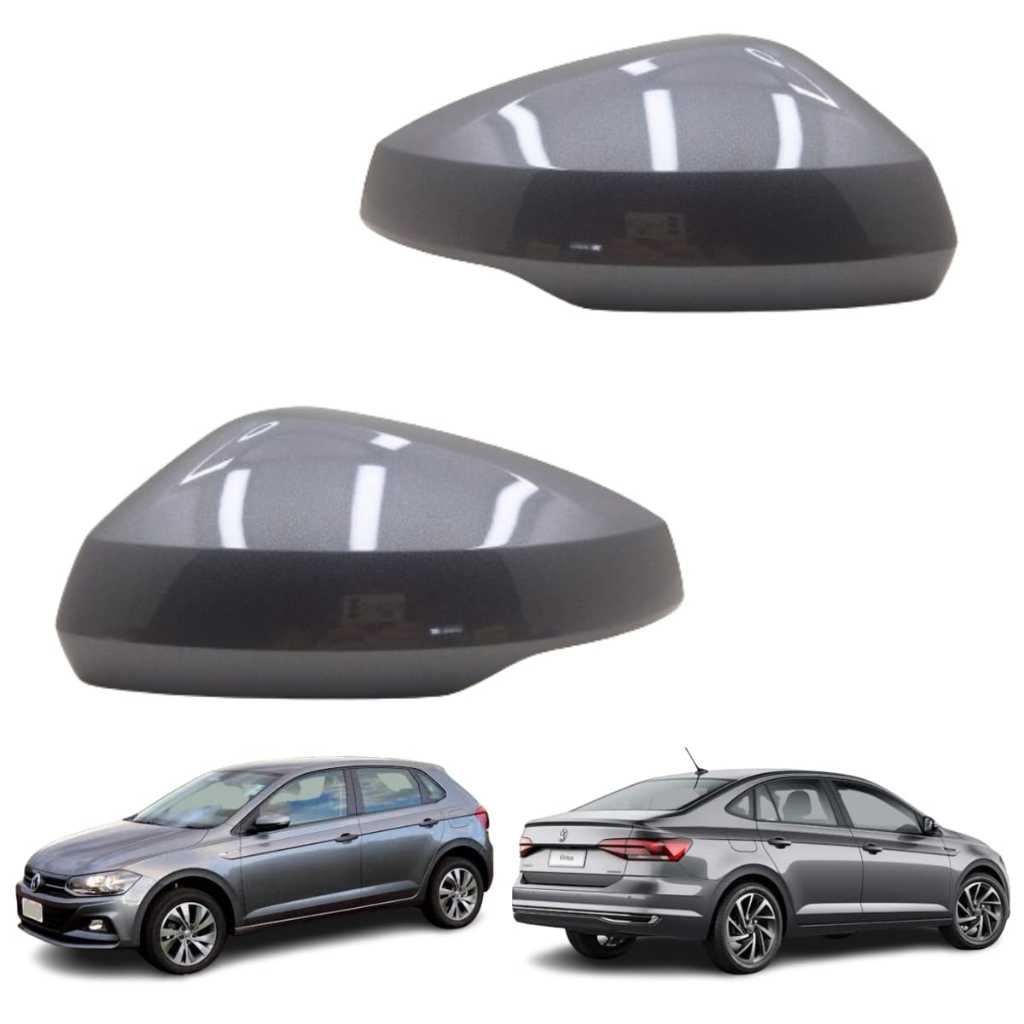 Par de Capas Retrovisor Volkswagen Original Polo e Virtus Cinza Platinum