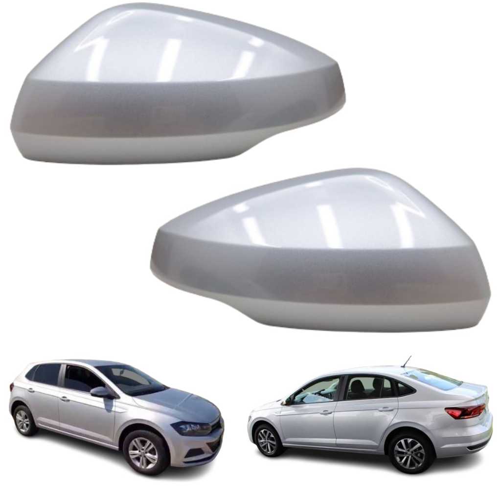 Par de  Capas Retrovisor Volkswagen Original Polo e Virtus Prata Sirius