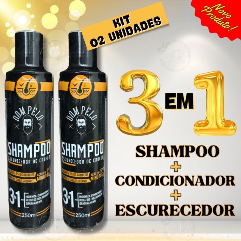 Kit com 2 Unidades - Shampoo Dom Pelo - Escurecedor de Cabelos 3 em 1 - Shampoo + Condicionador + Escurecedor