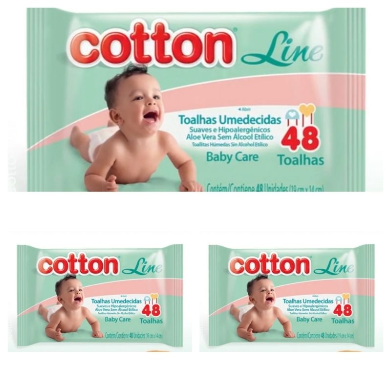 Kit 03 Pacotes de Toalhas Umedecidas C/ 48 unidades cada - Cotton Line
