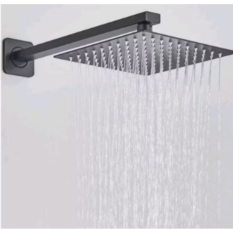 Chuveiro Ducha 20x20 Preto/Prata Inox 304 Quadrado Reto/Articulado Banheiro Piscina Area E...