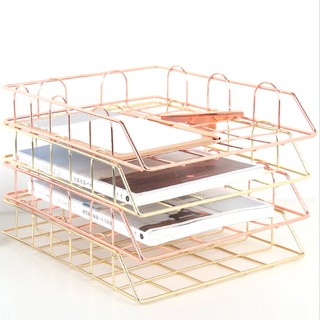 Bandeja Organizadora Empilhável Rose Gold em Metal Aramado - kawaii - Papelaria fina  Organizador de Metal Rose