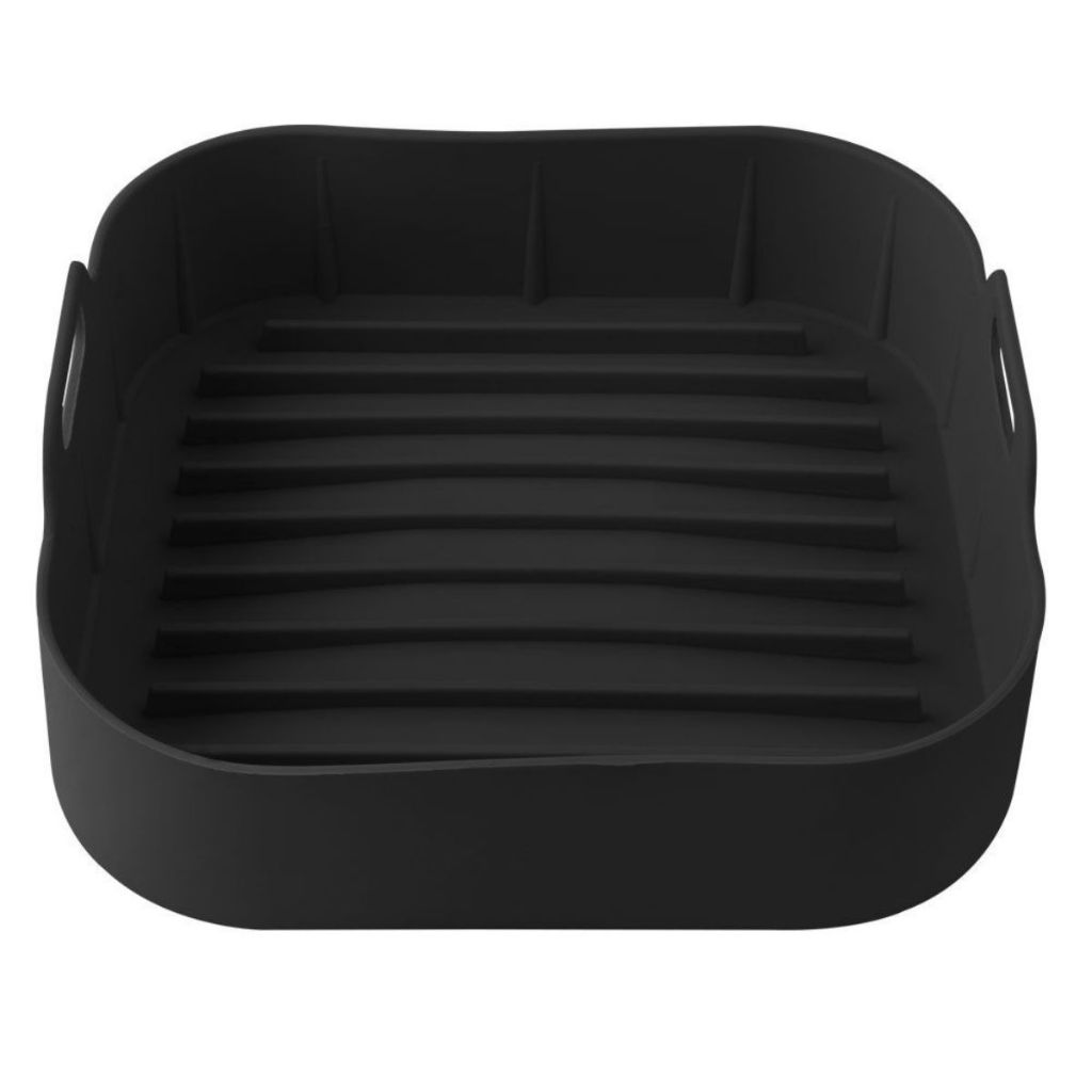 Forma de Silicone Para AirFryer Cozimento Quadrada Preta Air Fry Fritadeira Elétrica Tamanho Grande 4 - 6 Litros