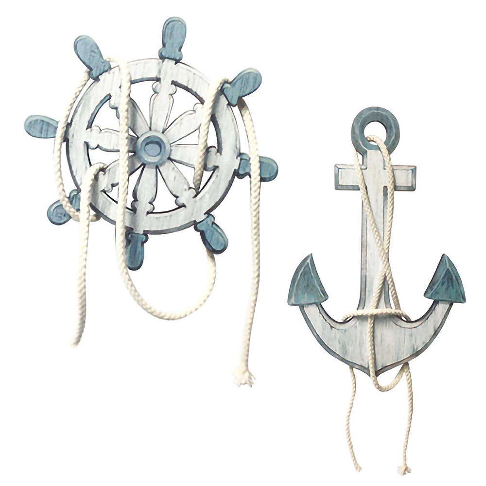 Placas Decorativas em MDF Adesivada com Corda - Leme e Ancora de Navio
