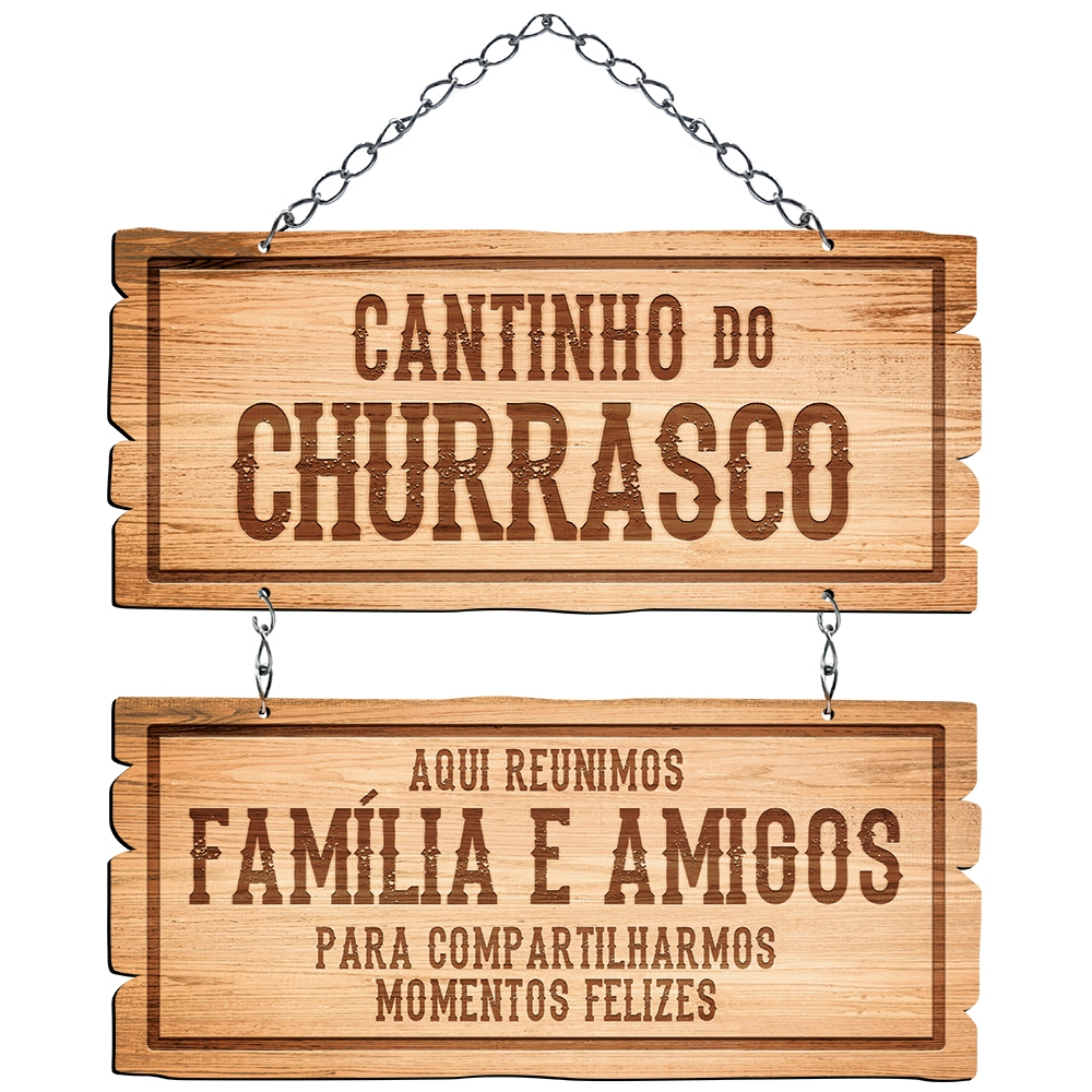 Placa Decorativa em MDF Adesivada - Cantinho do Churrasco - Aqui Reunimos Família e Amigos