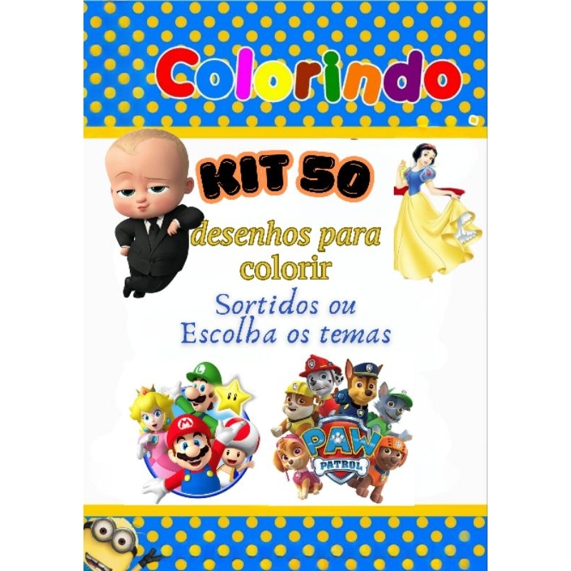 kit 50 desenhos para pintar/colorir. A4.