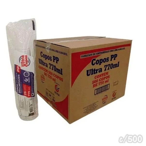 CX - Copo Liso Transparente 770ml c/500 ULTRACOPOS. em Oferta na Shopee