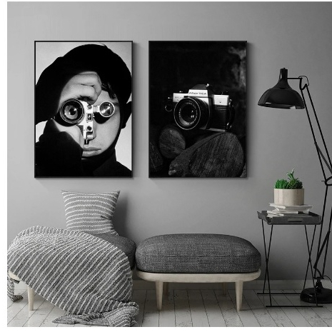 Quadros decorativos Nórdico branco arte do vintage câmera mulher minimalismo moderno (2 peças)