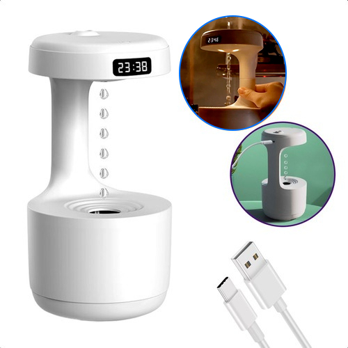 Anti-Gravidade Umidificador De Ar Gota a Gota De Água, Ambiente Led Ultrassónico USB Recarregável Com Visor