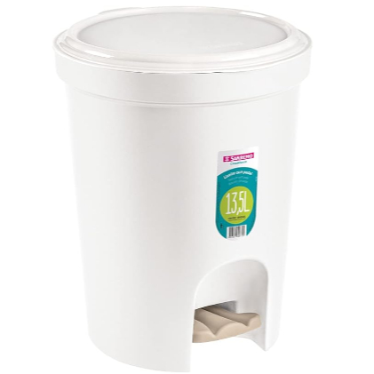 LIXEIRA 13,5 LITROS PLASTICA REDONDA COM PEDAL COR BRANCA SANREMO