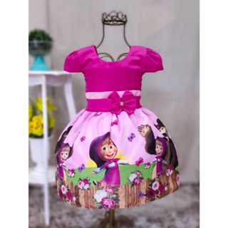 Vestido Aniversario Marcha e urso Luxo, Saiote Infantil Juvenil, Floral Rosa em Oferta na Shopee