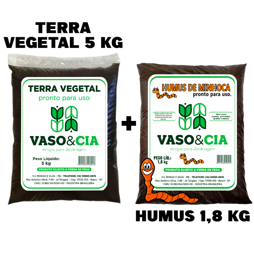 Kit - Terra Vegetal 5 kg + Adubo Orgânico Humus 1.8 kg - Vasos Plantas e Jardins - Vaso e Cia