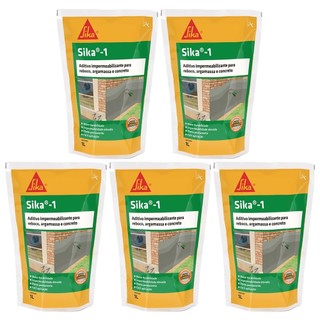 Kit 5 Aditivo Impermeabilizante Sika 1 Litro Para Argamassa Reboco Piscina Caixa D'água E Muros