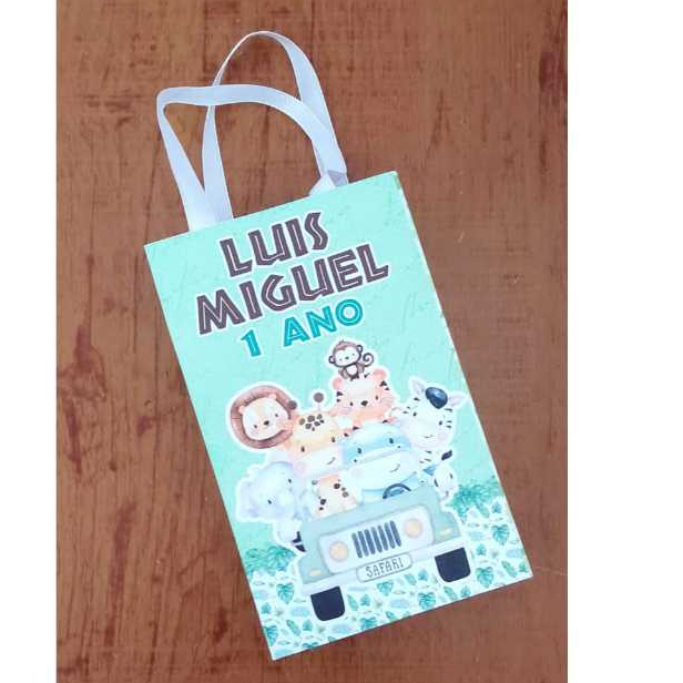 Sacolinha Personalizada  Safari Lembrancinha Pegue e monte Sacola Bolsinha Festa Aniversario