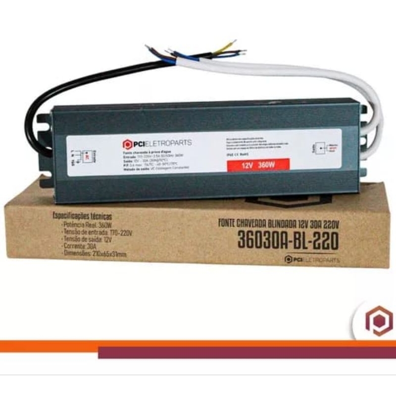 Fonte Blindada A Prova D'água 12v 30a 360w