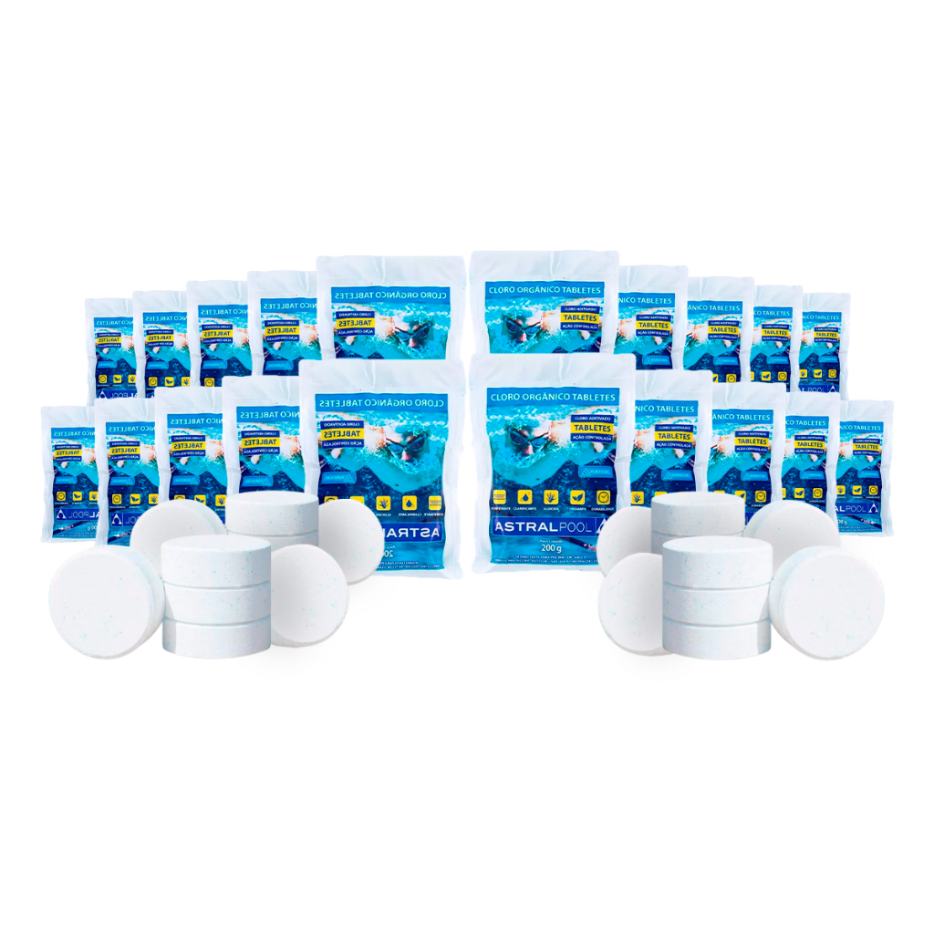 Kit 20 unidades Pastilha Tablete 200g de Cloro Piscina 5 em 1 Astrapool para Clorador Dosador Flutuante em Oferta na Shopee
