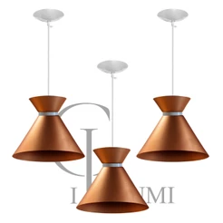 Kit Com 3 Pendentes Lustres 100% Alumínio Luxo Cobre com Cobre GL ilumi. Envio imediato!