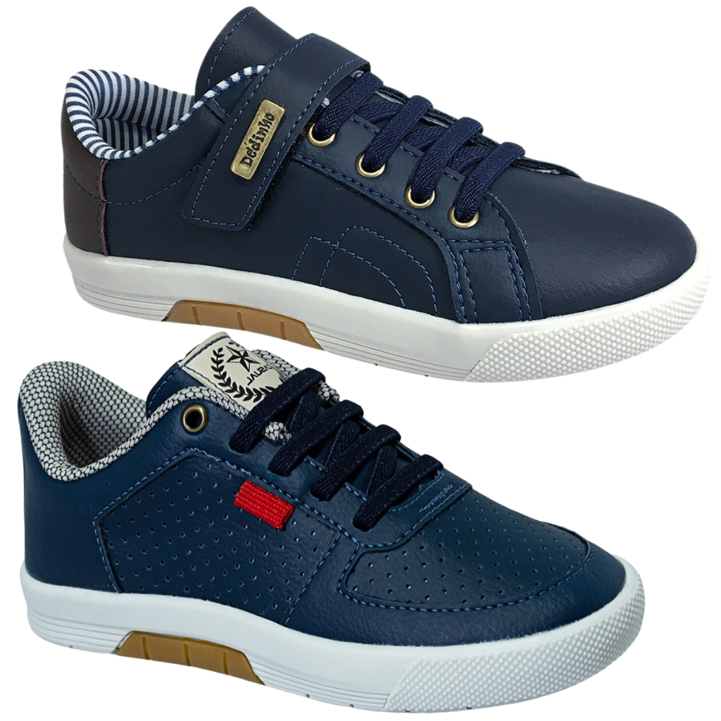 Kit 02 Tênis Infantil Masculino Sapatenis Calce Fácil Escolar Sapato Menino