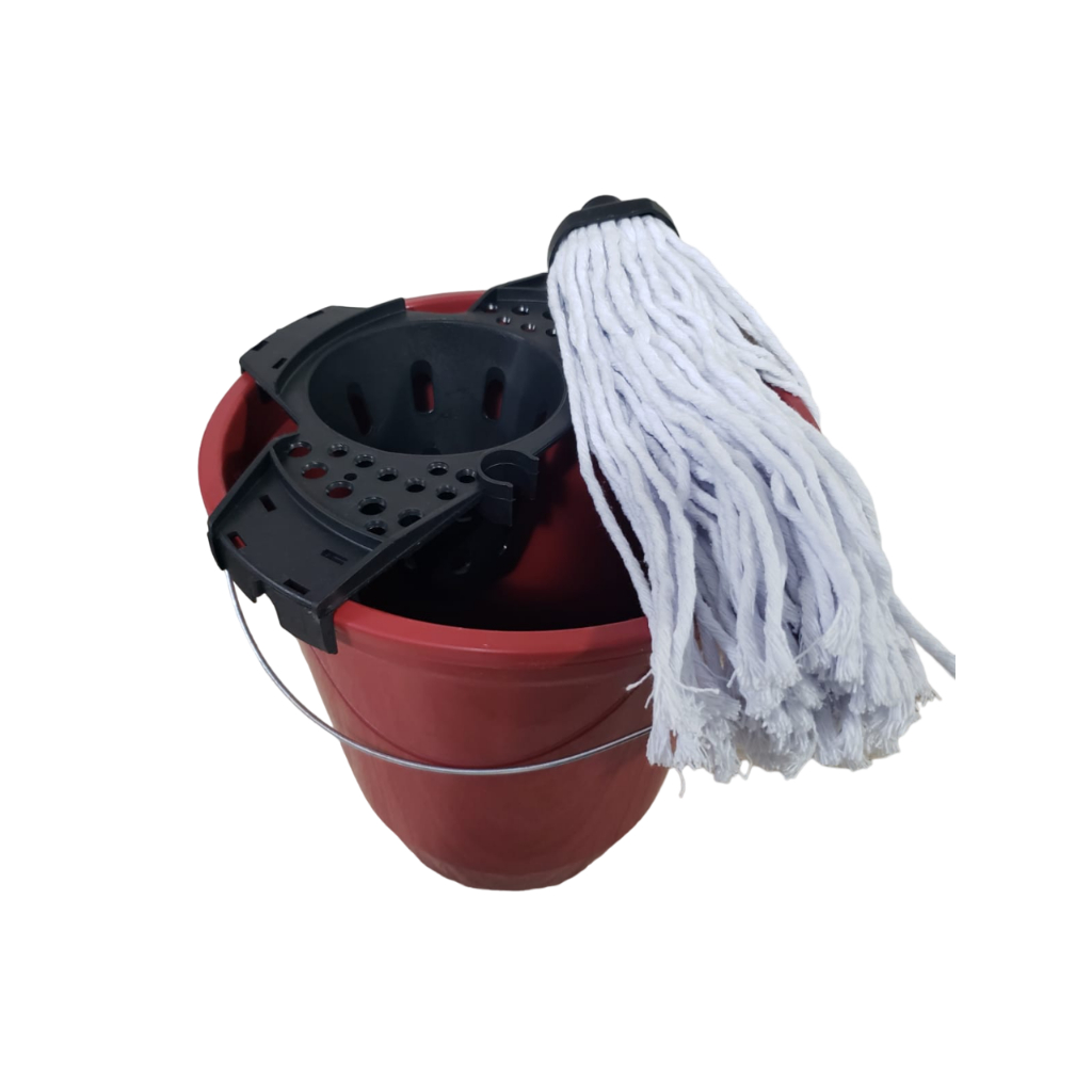 Refil Mop Esfregao Algodao 190g + Balde VERMELHO 13 Litros Especial Limpeza + Espremedor - PROMOÇÃO!!!