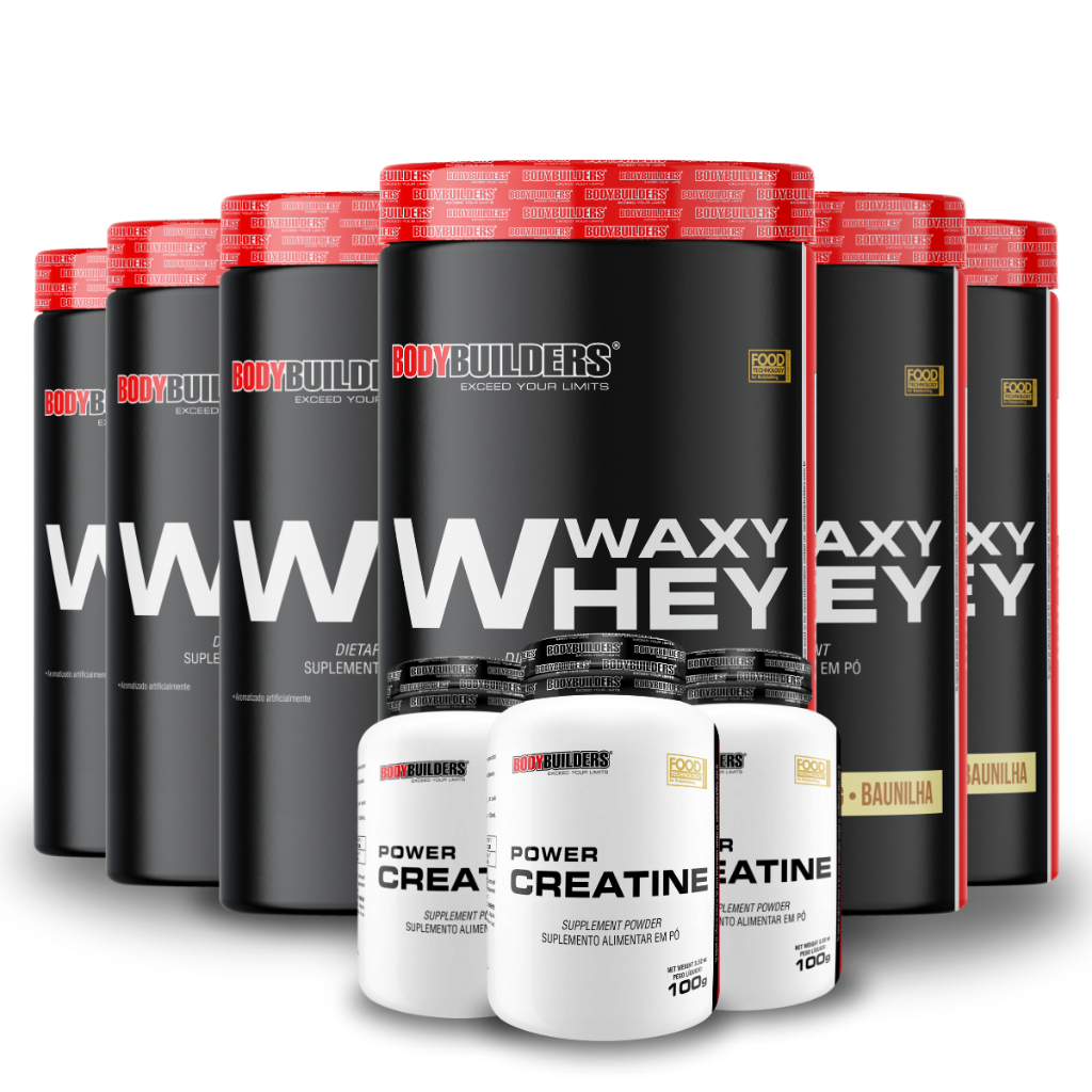 Kit 6x Whey Protein Waxy Whey 900g + 3x Power Creatina 100g Para Apoiar na Recuperação Bodybuilders