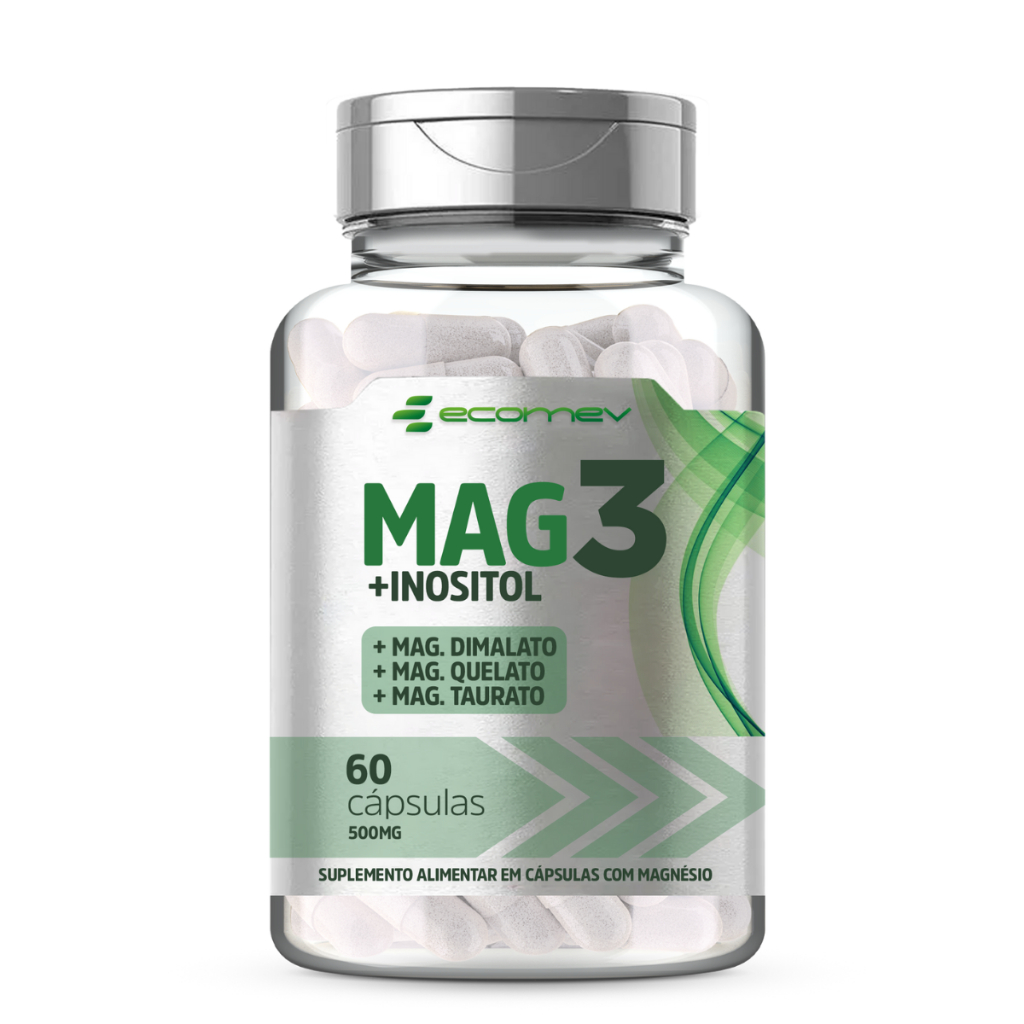 Mag 3 Magnésio Dimalato Quelato Taurato + Inositol 500Mg 60 Cáps Ecomev em Oferta na Shopee