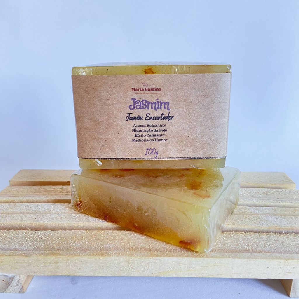 Sabonete artesanal de Jasmim extrato de camomila óleo de amêndoas