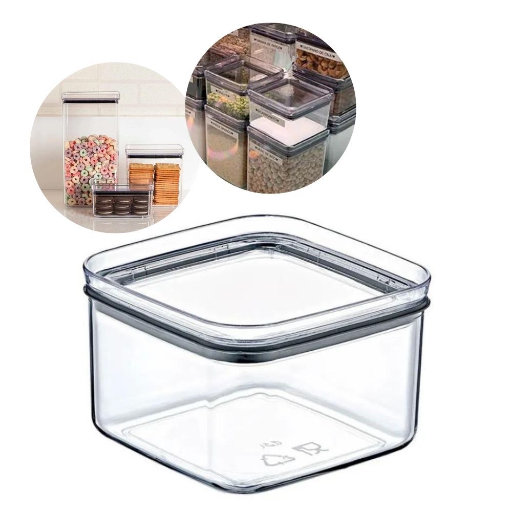 Pote Hermético Quadrado 500mL Mood Acrílico Cristal Design Empilhavel - Organizador para Mantimentos - Home & Living