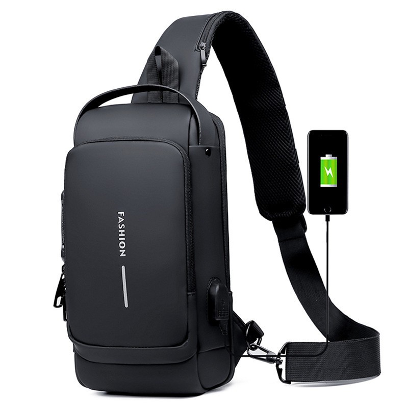 Bolsa Mochila Anti-roubo Ombro Tiracolo Pochete Transversal Usb H2 em Oferta na Shopee