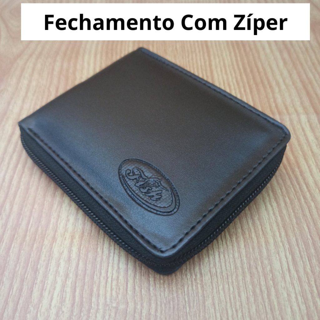 Carteira Masculina Zíper Sintética Compacta Cartões CNH Cédulas Moedas - Envio Imediato em Oferta na Shopee