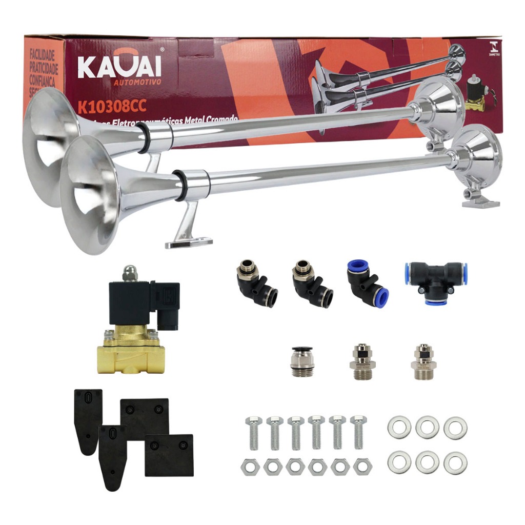 Buzina Maritima Caminhão 74cm Kit Completo 24V Com Válvulas Conexões Som Muito Alto Forte Potente