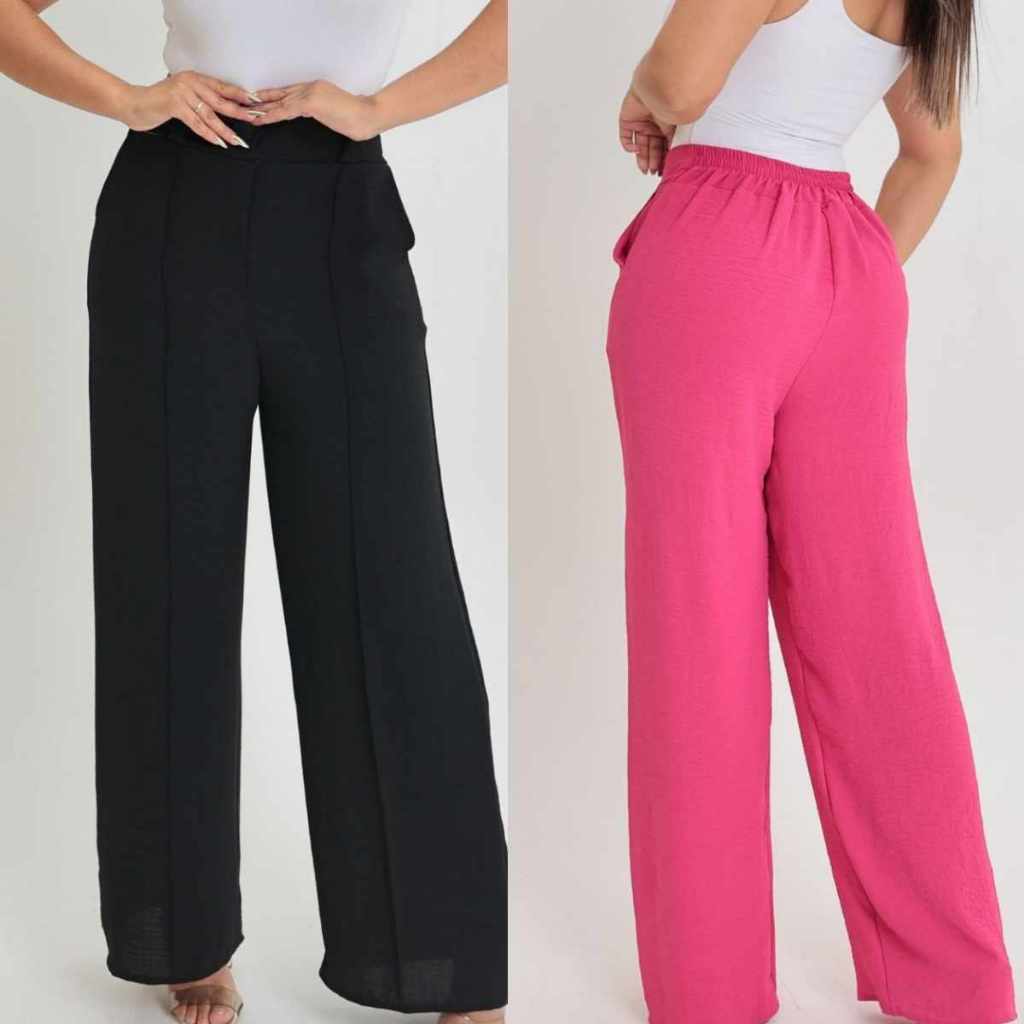 Calça Pantalona Tecido Duna Leve Cintura Alta Forrada Soltinha Coleção Verão Premium Envio Imediato